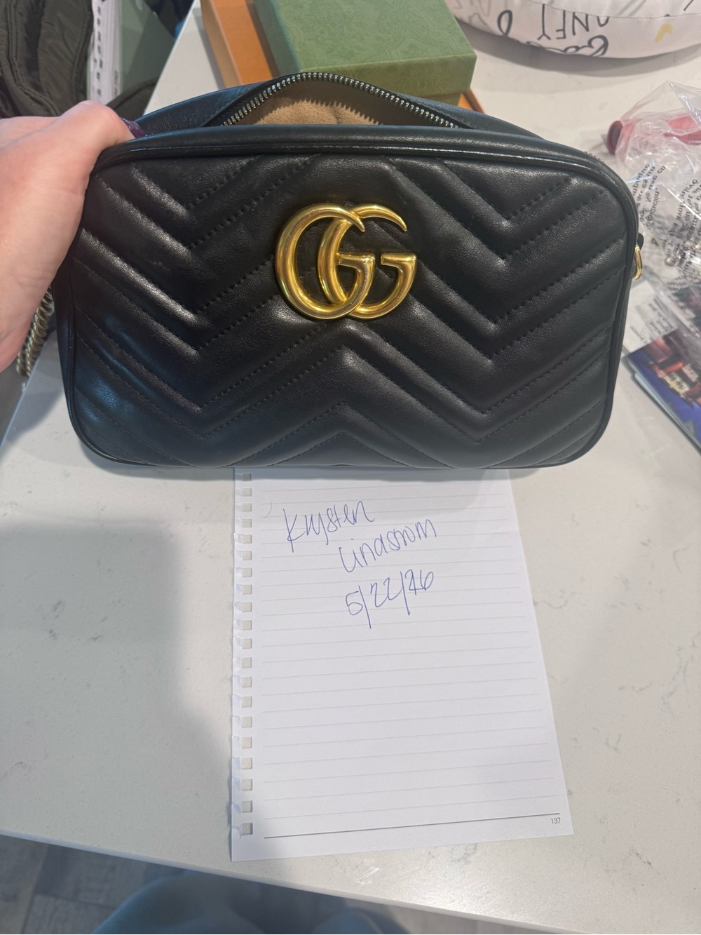 Gucci Black Chevron Matelassé Leather GG Camera Crossbody